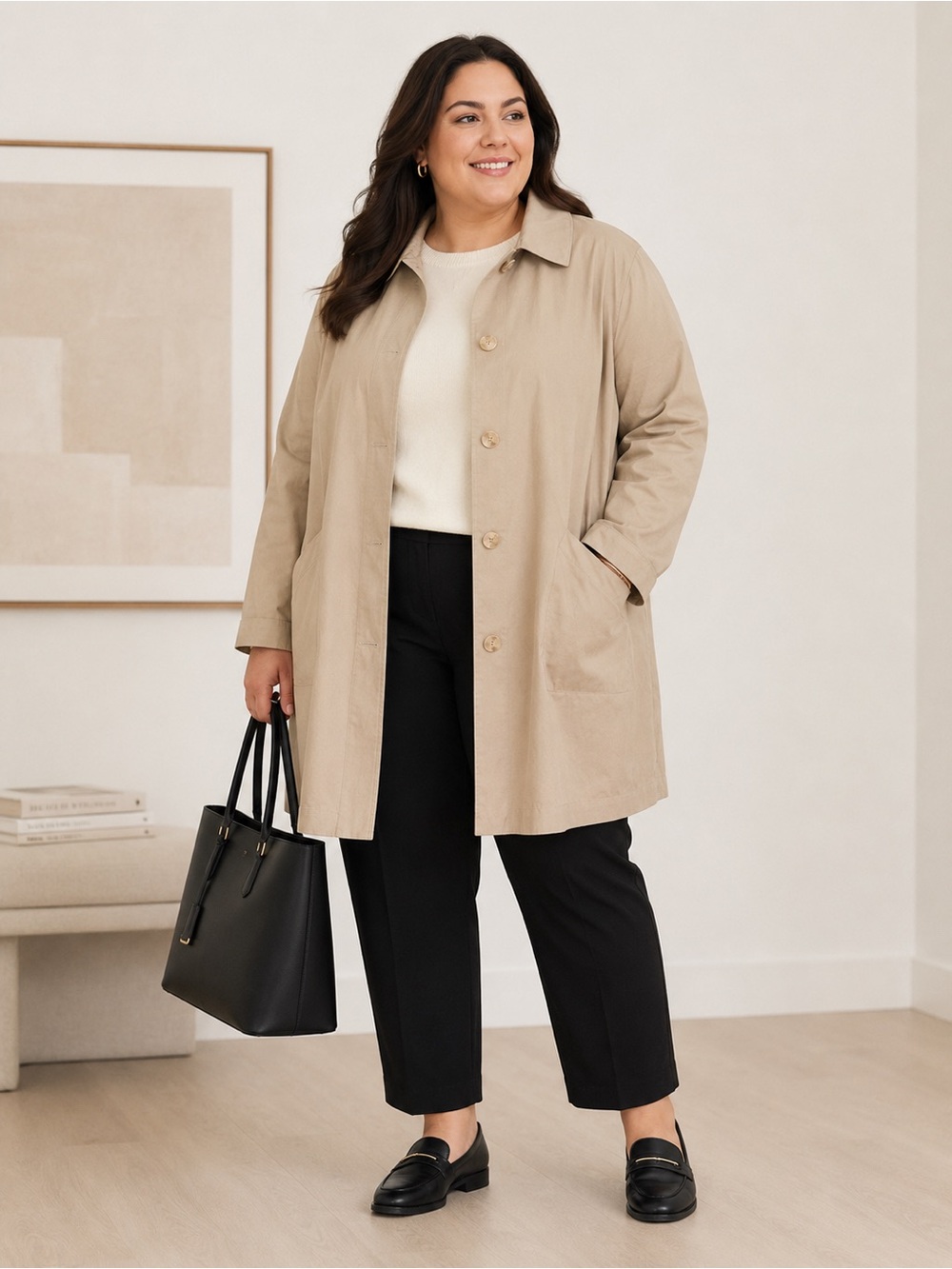 Brandon Thomas Woman’s 3X Beige Cotton Blend Coat Pockets Button Up Lined Staple